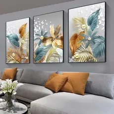 Quadros Decorativos Modernos com Borboleta, Folhas e Efeitos em Ouro para Sala Decoração elegante