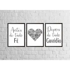 Quadro Decorativo Sala  Quarto Escritório Decoração Elegante ''Antes De Tudo Fé, Depois De Tudo Gratidão''