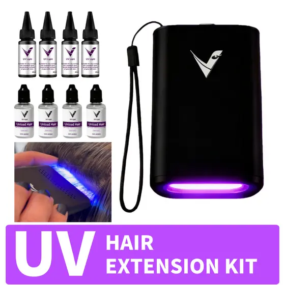 【Envio rápido】Kit Extensão Cabelo V-Light Profissional + Cola UV Invisível + Removedor cabeleireiro extensão de cabelo