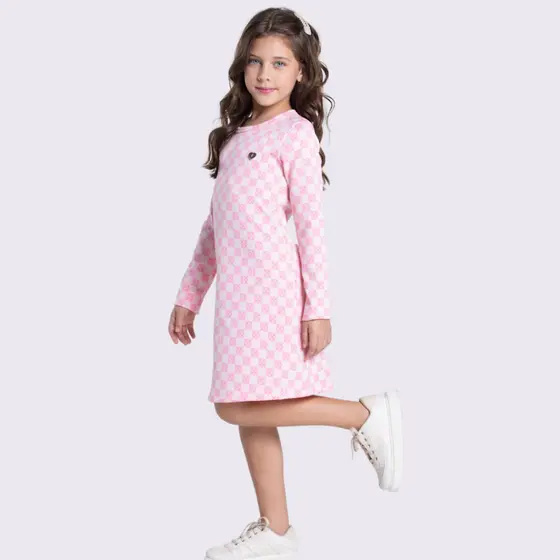 Vestido Infantil Feminino em Jacquard Quadriculado