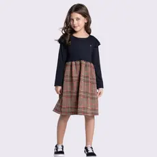 Vestido Infantil Jacquard Xadrez com Babadinhos