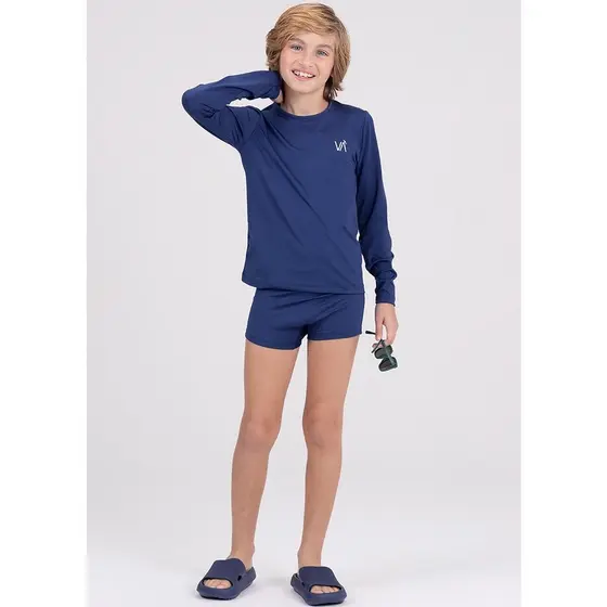 Conjunto Infantil Manga Longa UV 50+ Bordadinho Marinho