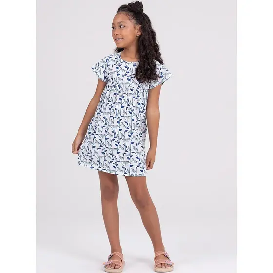 Vestido Infantil Poliplex Evasê Margaridas Branco