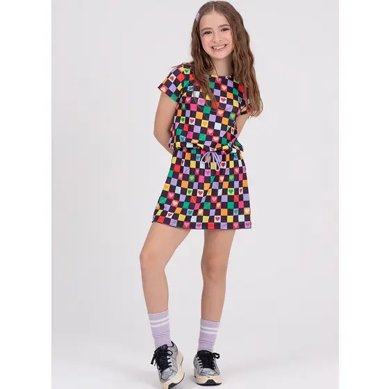 Vestido Infantil Quadriculado Preto
