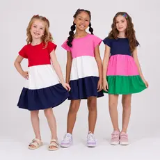 Vestido Infantil Evasê Camadas Bordado
