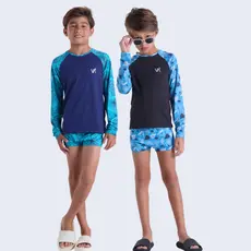 Conjunto Moda Praia UV50+ Masculino Infantil Folhagens