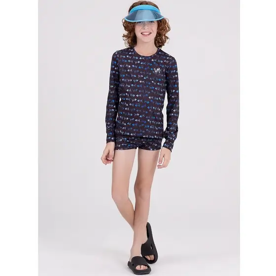Conjunto Infantil Manga Longa UV 50+ Skeleton Preto