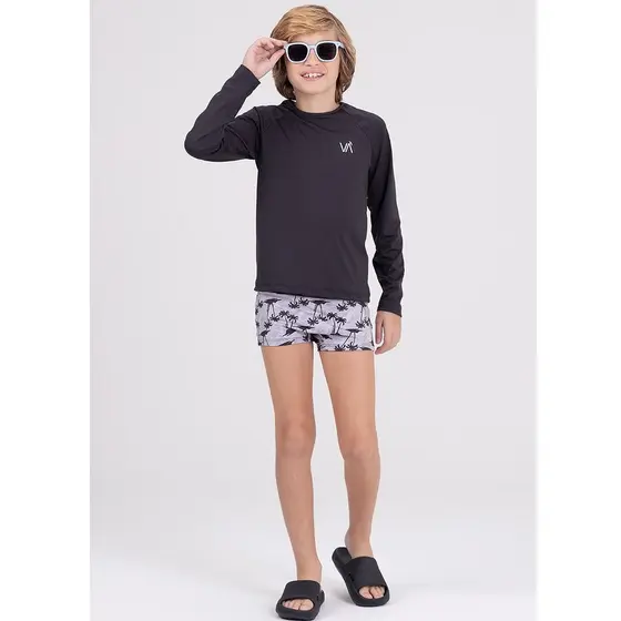 Conjunto Infantil Manga Longa UV 50+ Coqueiros Preto