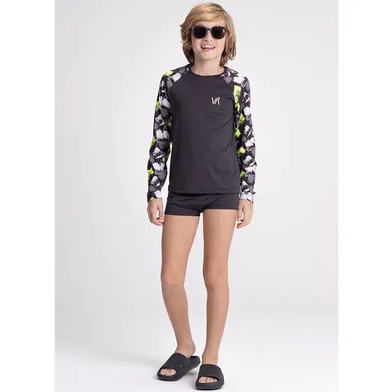 Conjunto Infantil Manga Longa UV 50+ Summer Preto