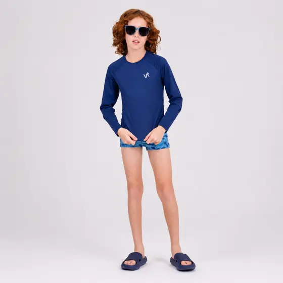 Conjunto Infantil Manga Longa UV 50+ Coqueiros Marinho