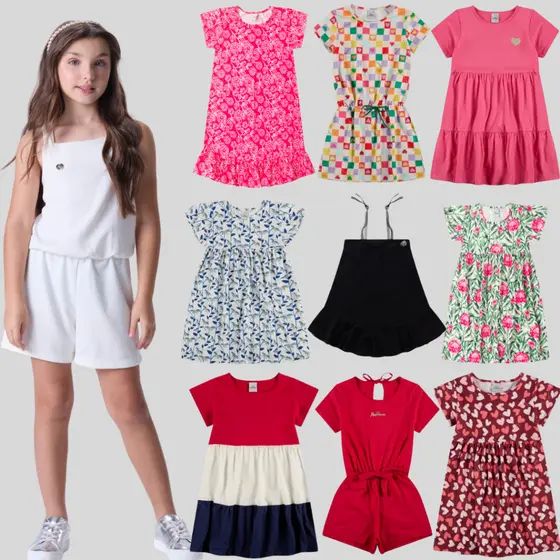 Kit Sortido 2 Peças de Roupas Infantis Menina Verão- 2 Vestidos/Macaquinhos