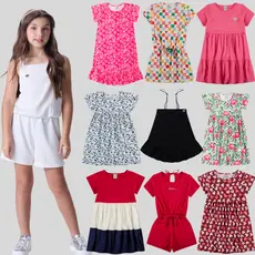 Kit Sortido 2 Peças de Roupas Infantis Menina Verão- 2 Vestidos/Macaquinhos