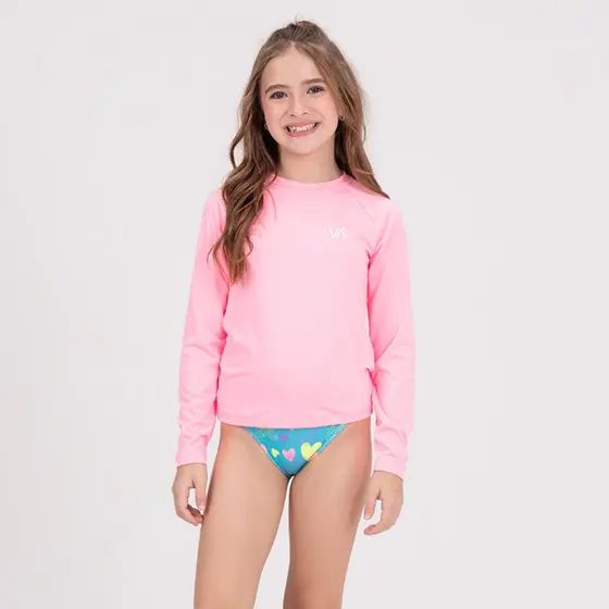 Conjunto Blusa Infantil Manga Longa UV 50+ Basic Rosa