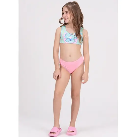 Conjunto Infantil Cropped UV 50+ Butterfly Verde