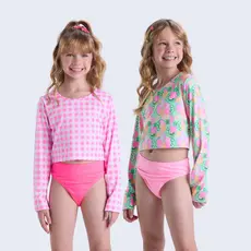 Conjunto Praia Manga Longa UV50+ Xadrez e Frutinhas
