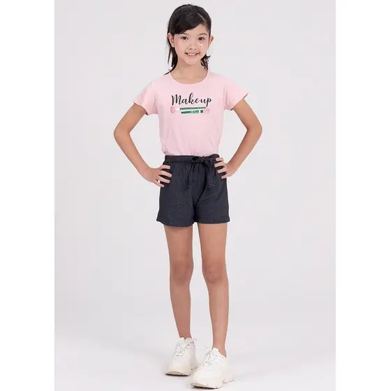 Conjunto Infantil Menina Manga Evasê Makeup Rosa