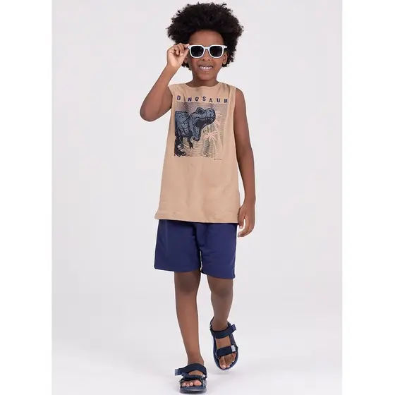 Conjunto Regata Infantil Dinosaur Bege