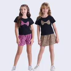 Conjunto Infantil de Verão Menina Laço Oncinha