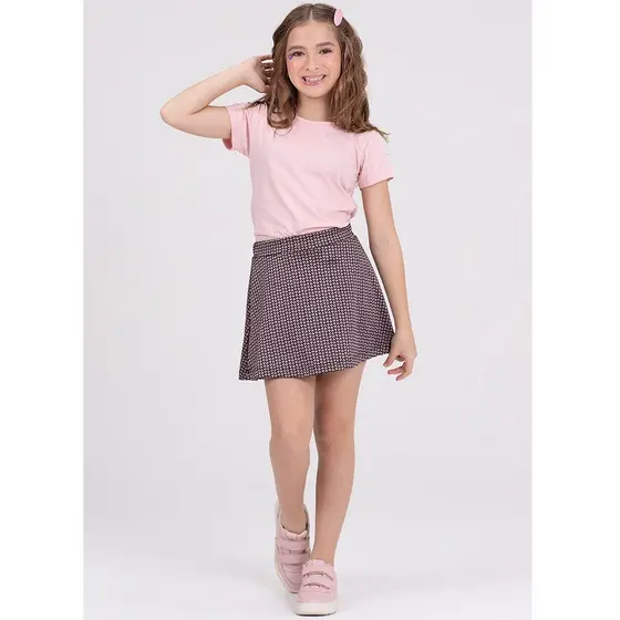 Conjunto infantil Saia Básico Rosa Claro