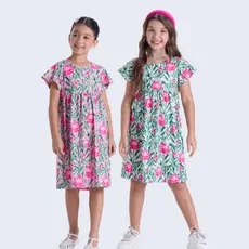 Vestido Infantil Menina Floral Babado Poliplex