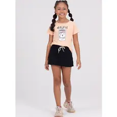 Conjunto Infantil Menina Shorts Saia Selfie Salmão