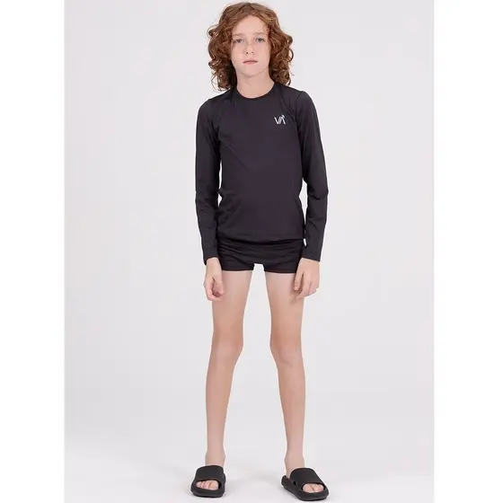 Conjunto Infantil Manga Longa UV 50+ Bordadinho Preto