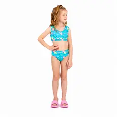 Conjunto Infantil Cropped UV 50+ Corações Azul