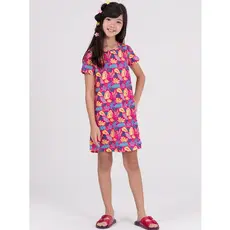 Vestido Infantil Sublimado Folhagens Rosa
