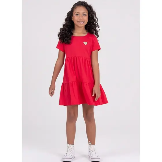 Vestido Infantil Aplique Termocolante Vermelho