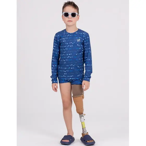 Conjunto Infantil Manga Longa UV 50+ Skeleton Marinho