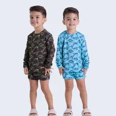 Conjunto Moda Praia UV50+ Infantil Masculino Dinossauro