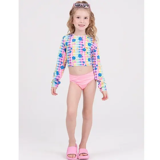 Conjunto Infantil Cropped UV 50+ Florzinha Branco