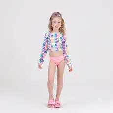 Conjunto Infantil Cropped UV 50+ Florzinha Branco