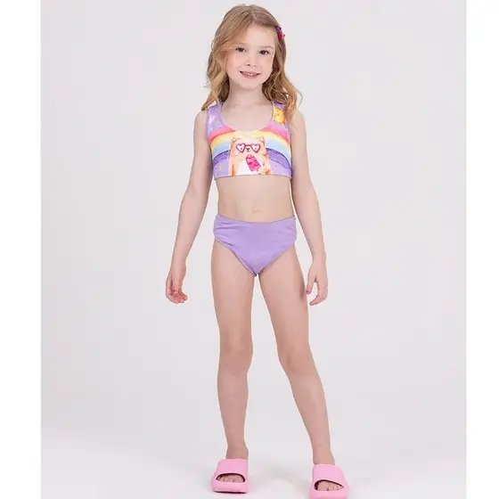 Conjunto Infantil Cropped UV 50+ Ursinho Lilás