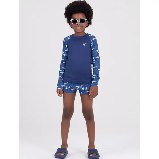 Conjunto Infantil Manga Longa UV 50+ Tubarão Marinho