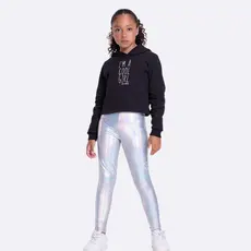 Conjunto Moletom Infantil Cropped e Calça Holográfica Preto