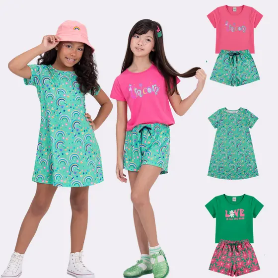 Kit 3 Conjuntos Infantil  Verde Menina