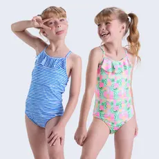 Maiô Infantil UV50+ Regatinha com Babados Cores de Verão