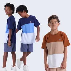Conjunto Infantil Masculino de Verão Faixas Coloridas