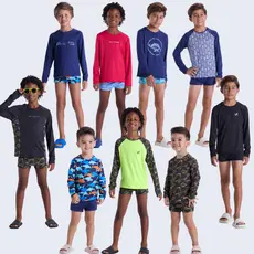 Conjunto Praia Masculino Infantil do 2 ao 14 com Proteção UV50+