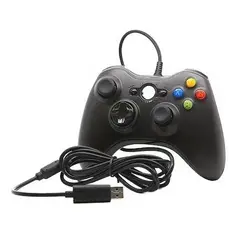 Controle de Xbox 360 com Fio USB para Video Game e PC, Joystick Ergonômico Preto Cabo 1,5metros