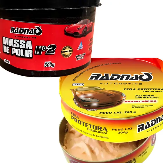 Kit Massa de Polir Nº2 Tira Risco + Cera Protetora de Polimentos - Radnaq Automotive
