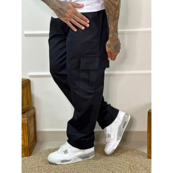 BYUSEJEANS - CALÇA CARGO MASCULINA COM ELASTICO NA CINTURA 100% ALGODÃO