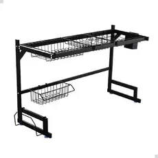 Escorredor De Louça 85cm Suspenso Preto Aço Inox Premium Organizador Para Cozinha Pratos Talheres