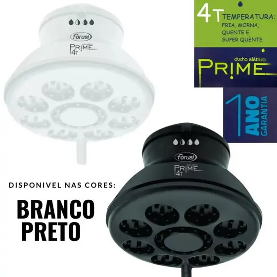 Chuveiro Ducha 4 temperturas Prime 127V 220V Forusi Preto e Branco