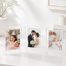 Kit 3 Porta Retrato Acrílico Transparente 8x10 Minimalista Decoração Mesa Fotos 6x9 Moderno
