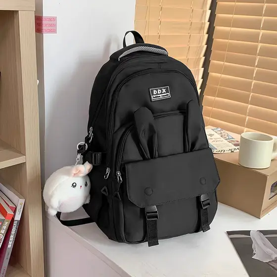 Mochila nova menina coração orelhas de coelho mochila literária estudante do ensino médio mochila feminina estudante do
