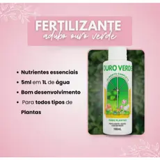 Ouro Verde Adubo Fertilizante Líquido Concentrado Para Plantas 100ml Rende 20 Litros
