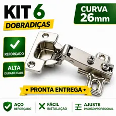 Kit 6 Dobradiça 26mm Curva Armário Porta Móveis Cozinha Guarda Roupa