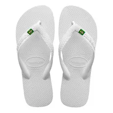 Chinelo Unissex Branco Tradicional Bandeirinha Do Brasil De Borracha Macio Antiderrapante Confortável